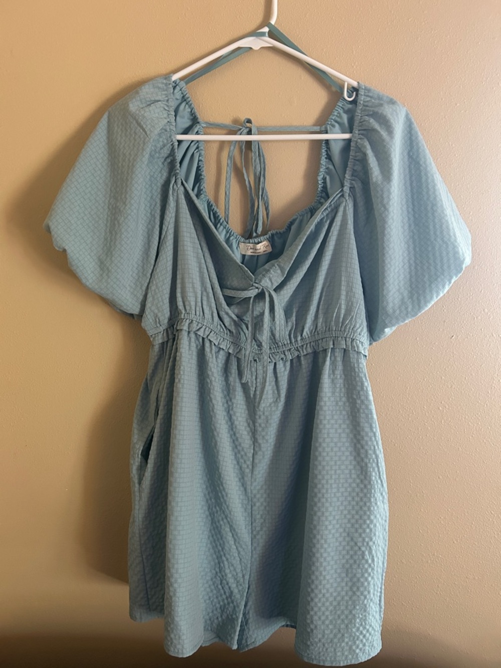 Doe & Rae Light Blue Textured Short Sleeve Romper